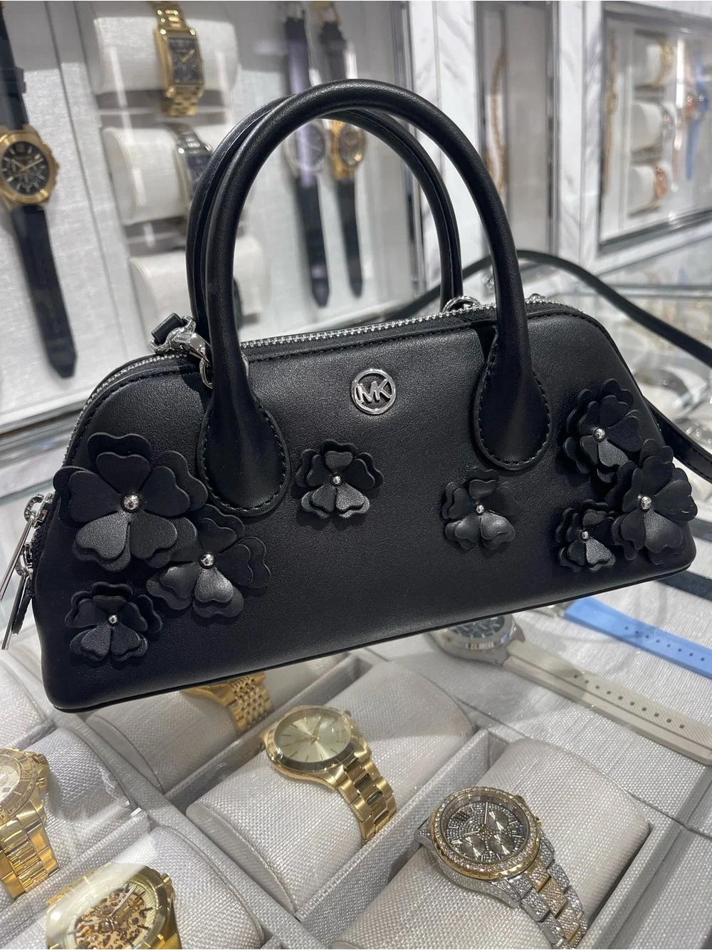 Michael Kors Petra Small Floral Embellished Crossbody Bag Black  NWT
